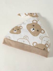 SHEIN Baby Boy Cartoon Graphic Bodysuit & Pants & Hat & Bib - Khaki - View 3