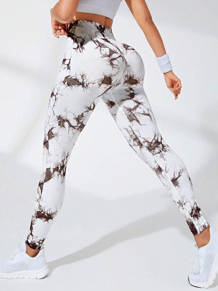 紮染寬腰帶運動打底褲 - 彩色 - 查看 1