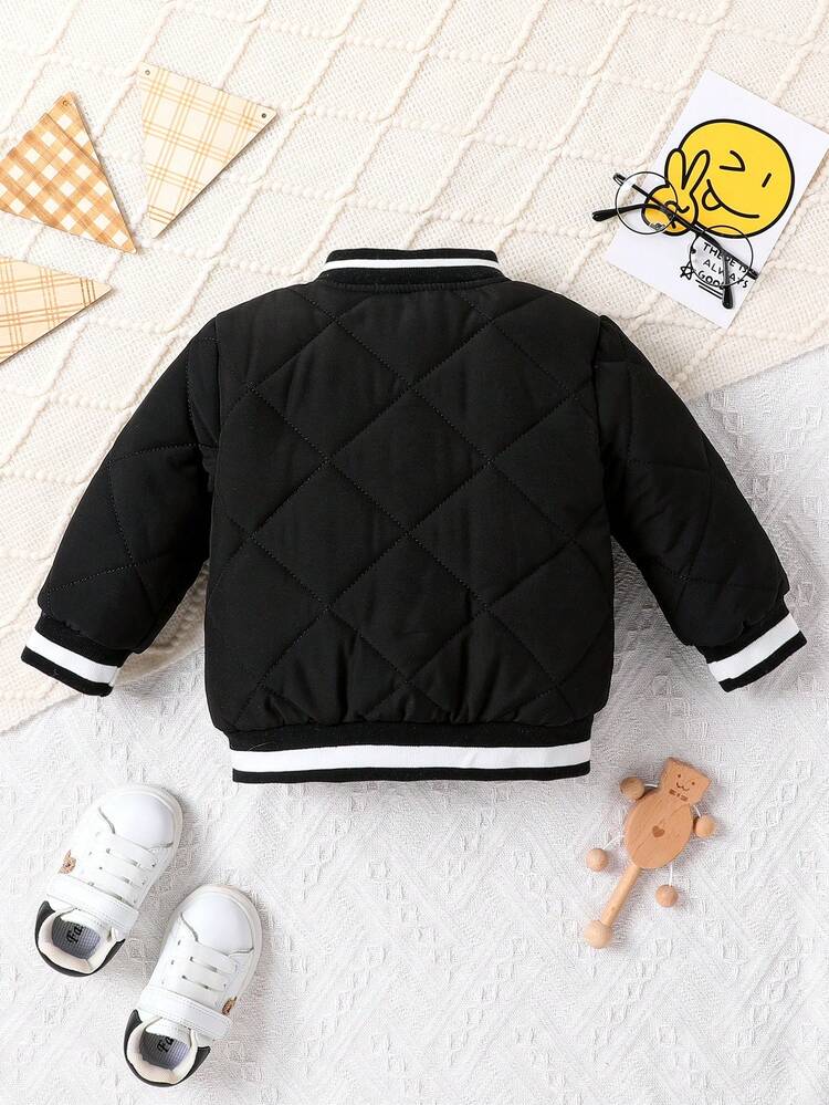 Baby Girl Letter Graphic Striped Trim Quilted Varsity Jacket Without Tee