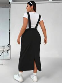 Flirla Plus Solid Overall Dress Without Tee - Black - View 2