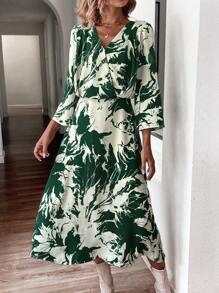 Chiquease Allover Print Surplice Neck Dress - Multicolor - View 1