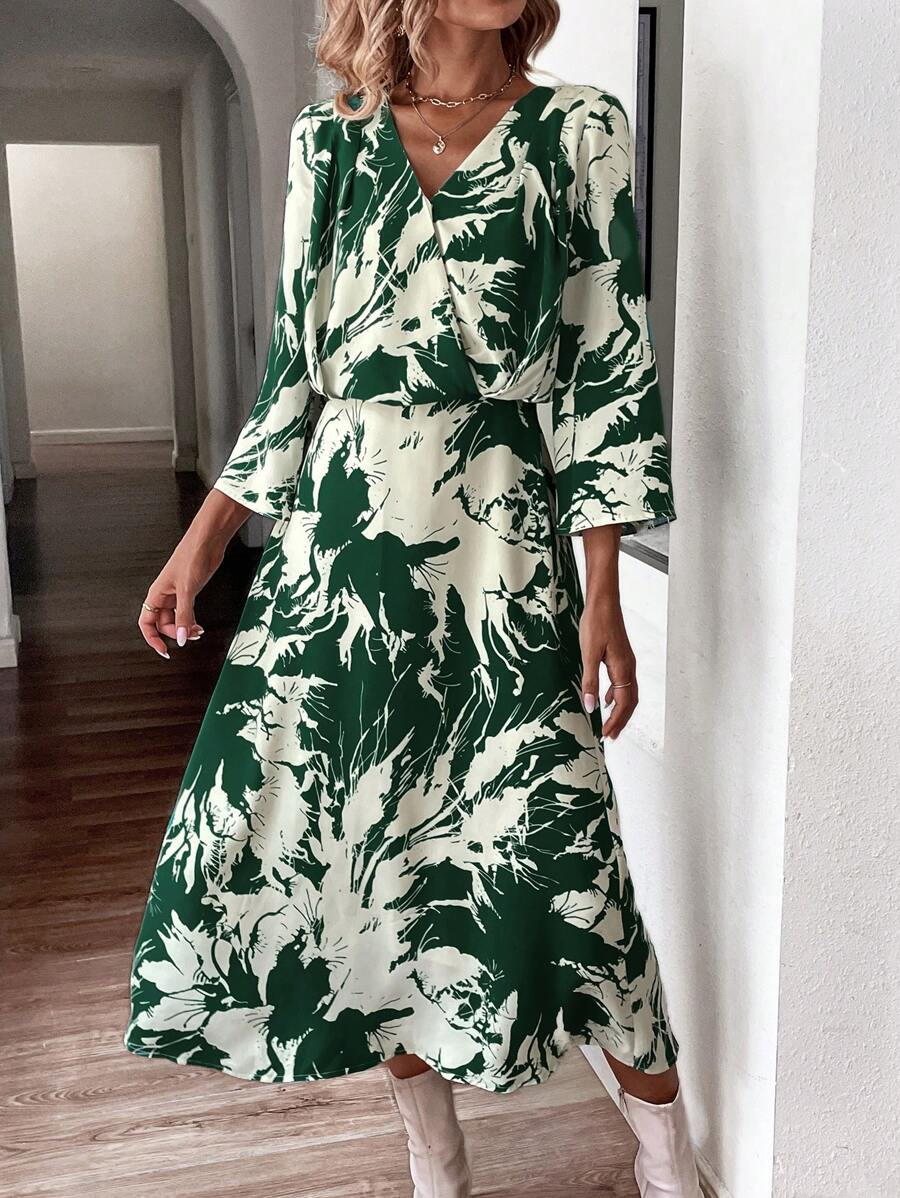 Chiquease Allover Print Surplice Neck Dress - Multicolor - View 1