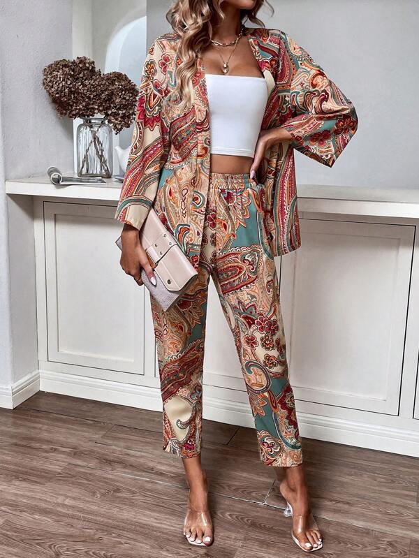 EMERY ROSE Paisley Print Drop Shoulder Blouse & Pants