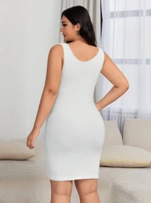 SHEIN EZwear Plus Solid Tank Sweater Dress - White - View 2
