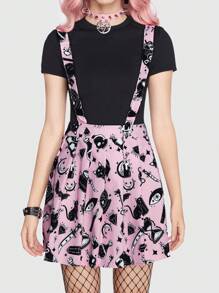 ROMWE Goth 滿版印花背帶百褶半身裙 - 粉色 - 查看 2