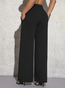 SHEIN SXY Solid High Waist Pants New Years Eve Party Sexy - Black - View 2