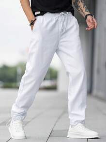 Manfinity Homme Jeans rectos de hombre con bolsillos en diagonal, jeans rectos de carga de color blanco lavado liso, jeans claros, para regalos de esposo o novio