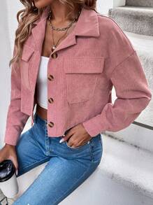SHEIN Frenchy Túi có nắp Thả vai Vải to sợi Áo khoác - Hồng - Xem 3
