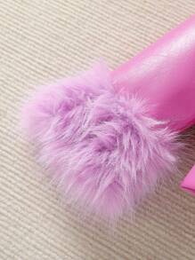 SHEIN Young Girl Fuzzy Trim Flap Detail PU Leather Jacket - Pink - View 5