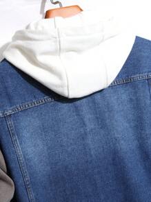 Manfinity Homme 男士鬆身色塊撕裂牛仔夾克,帶有插口口袋（無帽） - 中等水洗藍 - 查看 7