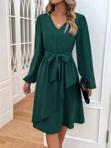 Chiquease Solid Wrap Hem Belted Dress