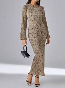 SHEIN Privé In hoa Ditsy Tay áo loe Tách đùi Đầm - Nhiều màu - Xem 6