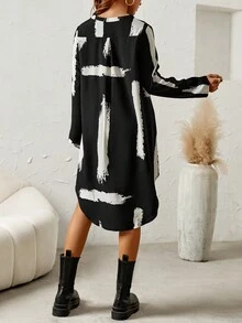 SHEIN Thai sản In Bàn chải Curved Hem Đầm - Nhiều màu - Xem 5