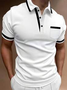 Manfinity Homme Camisa Polo de Trabalho Casual de Golfe com Recorte Contrastante para Homens, Presente para Namorado