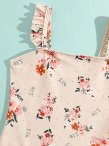 Toddler Girls Floral Print Ruffle Trim One Piece Swimsuit - Baby Pink - View 3