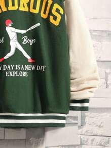 SHEIN Tween Boy Letter & Figure Graphic Two Tone Drop Shoulder Varsity Jacket Without Tee - Multicolor - View 5