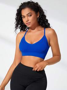 Easithlete Seamless Medium Stretch Medium Support Sports Bra - Blue - View 5