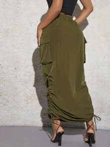 SHEIN SXY Drawstring Side Ruched Pencil Skirt new years eve outfit
party outfit 
sexy outfit - Army Green - View 2