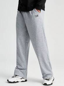 Manfinity Homme Quần bó sát eo có dây rút họa tiết chữ cái dành cho nam giới - Màu Xám nhạt - Xem 1