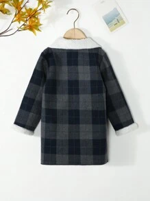 Young Boy Plaid Dual Pocket Teddy Lined Overcoat - Multicolor - View 2