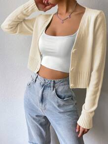 SHEIN Unity Cárdigan crop unicolor con botón delantero - Albaricoque - Ver 6