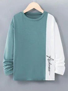 SHEIN 男大童雙色字母圖案T恤