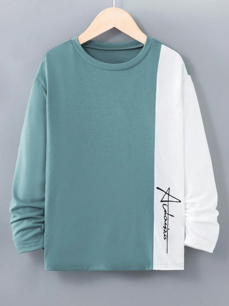 SHEIN 男大童雙色字母圖案T恤