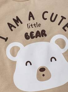 SHEIN Baby Boy Cartoon Graphic Bodysuit & Pants & Hat & Bib - Khaki - View 7