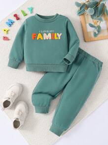 男嬰字母圖案衛衣和衛褲 - 軍綠色 - 查看 1