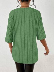 SHEIN Essnce Drop Shoulder Ribbed Knit Tee - Green - View 2