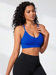 Easithlete Seamless Medium Stretch Medium Support Sports Bra - Blue - View 2