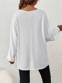 SHEIN Maternity Solid Batwing Sleeve V Neck Tee - White - View 2