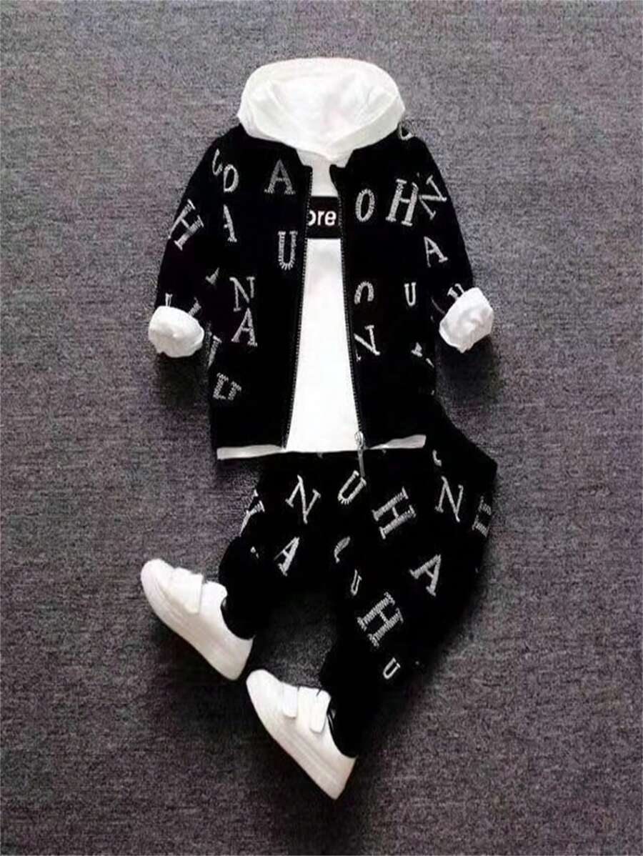 Baby Boy Letter Graphic Coat & Pants - White - View 1