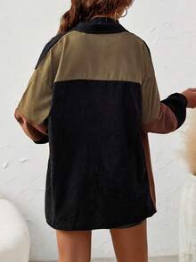 SHEIN Maternity Color Block Drop Shoulder Corduroy Coat - Black - View 4