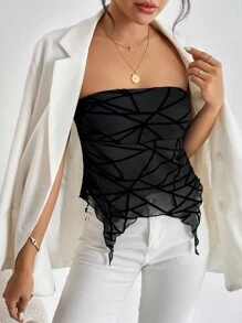 SHEIN Privé Geo Print Asymmetrical Hem Tube Top