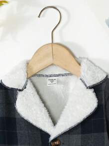 Young Boy Plaid Dual Pocket Teddy Lined Overcoat - Multicolor - View 6