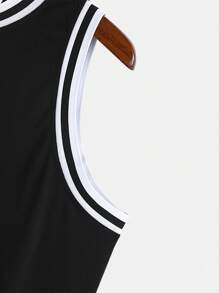 Manfinity Homme Hombres Top tank con estampado de letra ribete de rayas - Negro - Ver 3