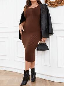 Celure 大碼條紋針織毛衣洋裝 - 棕色 - 查看 3