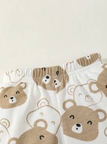 SHEIN Baby Boy Cartoon Graphic Bodysuit & Pants & Hat & Bib - Khaki - View 8