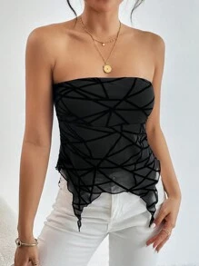 SHEIN Privé Geo Print Asymmetrical Hem Tube Top