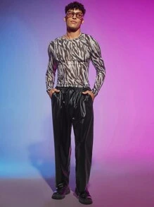 Manfinity AFTRDRK 男士束口腰pu皮革褲子 - 黑色 - 查看 5