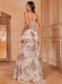 Strapless Floral Maxi Dress With Sweetheart Neckline & Fitted Bodice - Elegant Formal Gown For Spring/Summer Events | Garden Weddings, Evening Galas, Prom Nights, Luxury Dinners Party Dress Wedding Guest Dress