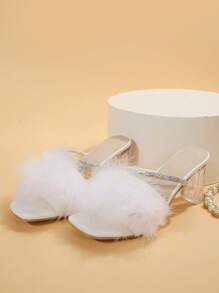 2023夏天高跟仙女風格鑽石鑲嵌涼鞋適合女士,打開跟 - 白色 - 查看 5