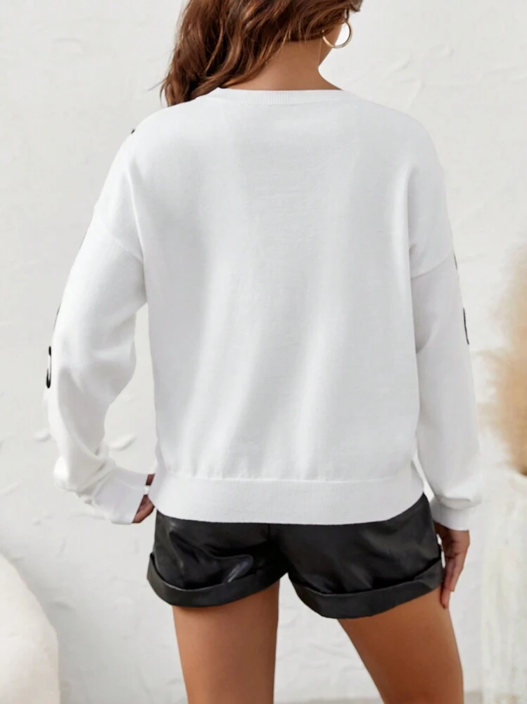 SHEIN הריונית הדפס פרחוני כתף חשופה סוודרים - לבן - ראה 3
