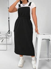 Flirla Plus Solid Overall Dress Without Tee - Black - View 5