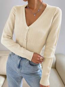 SHEIN Unity Cárdigan crop unicolor con botón delantero - Albaricoque - Ver 4