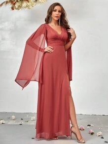 SHEIN Belle Áo choàng tay áo xẻ đùi cô dâu - Đỏ - Xem 5