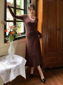 DAZY Vestido de punto unicolor con nudo lateral