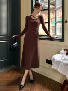 DAZY Vestido de punto unicolor con nudo lateral