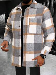 Manfinity Homme Men 1pc Plaid Print Pocket Patched Shacket - Multicolor - View 1